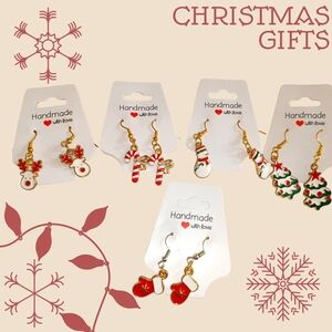 Handmade Holiday Earrings Set - Gold and Red